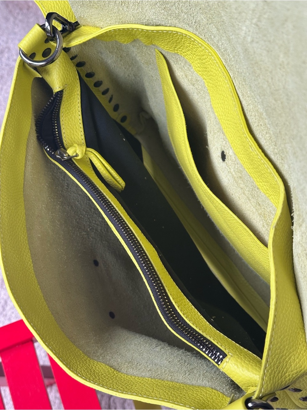 New John Fluevog Lime Green Grain Leather Satchel Handbag -Slouchy - Picture 8 of 9